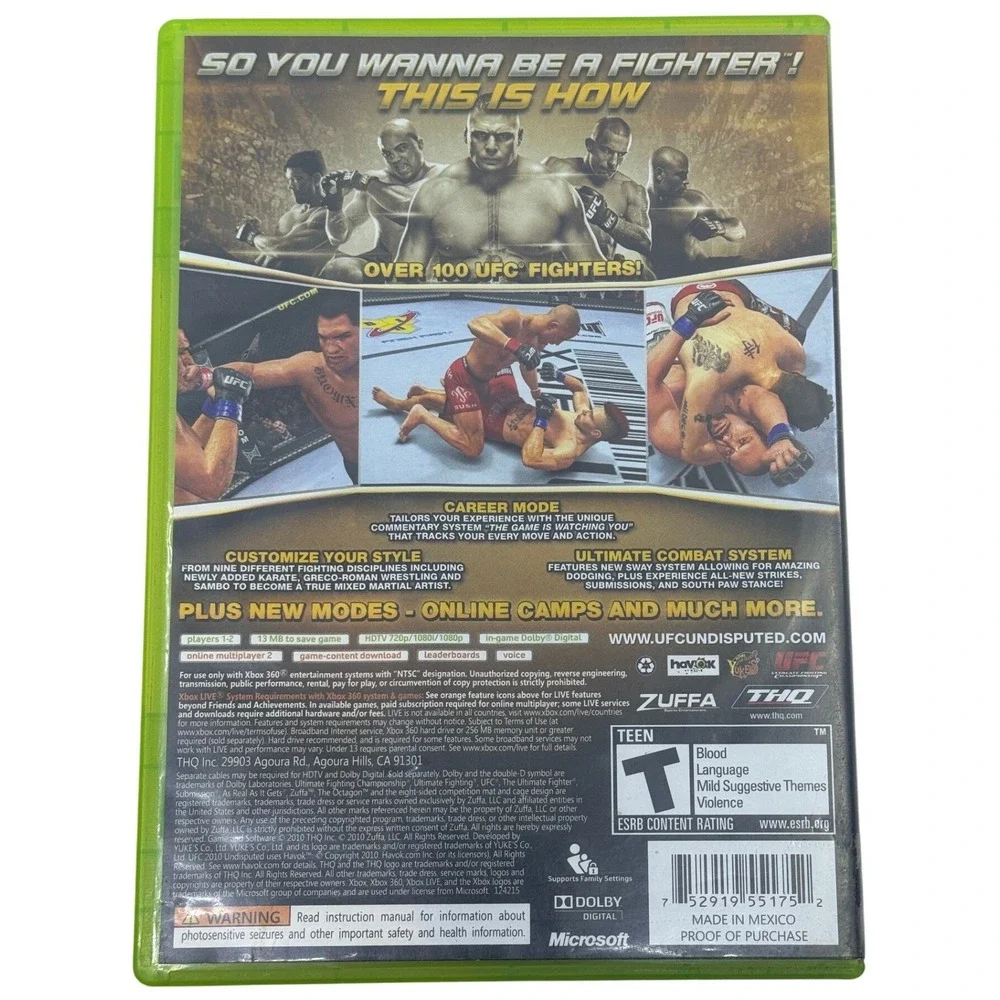 UFC Undisputed 2010 Microsoft Xbox 360 MMA Fighting Game THQ NTSC Complete CIB
